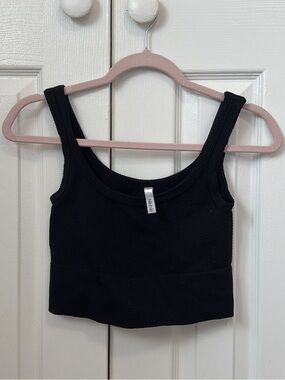 NikiBiki Ribbed Black Crop Tank Top with Wide Straps